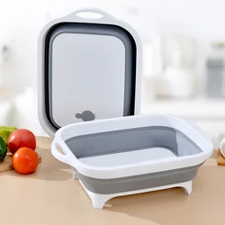 Multifunction Collapsible Cutting Board Dish Tub 3 In1 Folding Sink Drain Basket Outdoor Camp Portable Basins Draining Basket