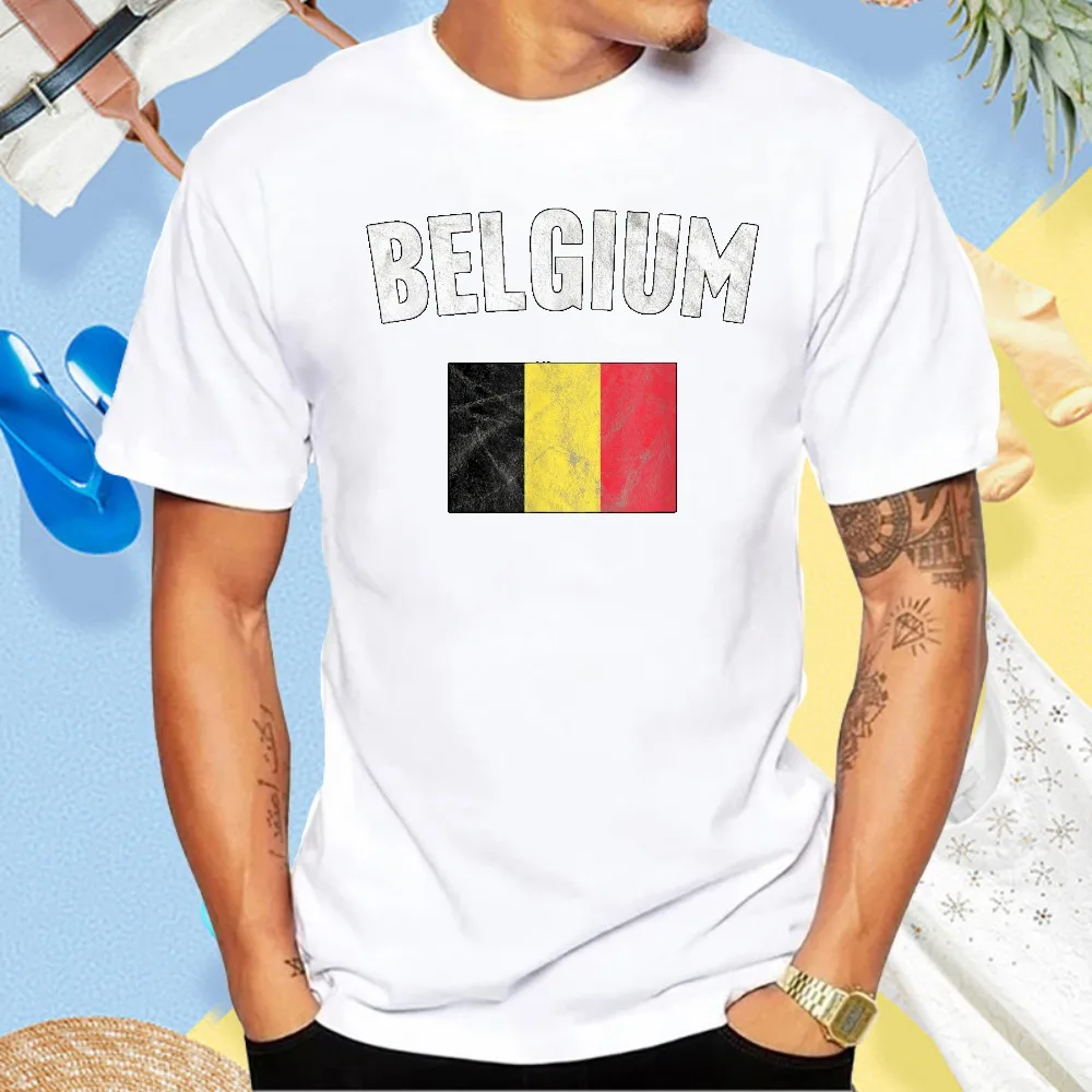 Vintage Belgium Flag Graphic Printed Belgian Pride T-Shirt Casual Fashion Loose Man Women Classics Tshirt Short Sleeve Tees