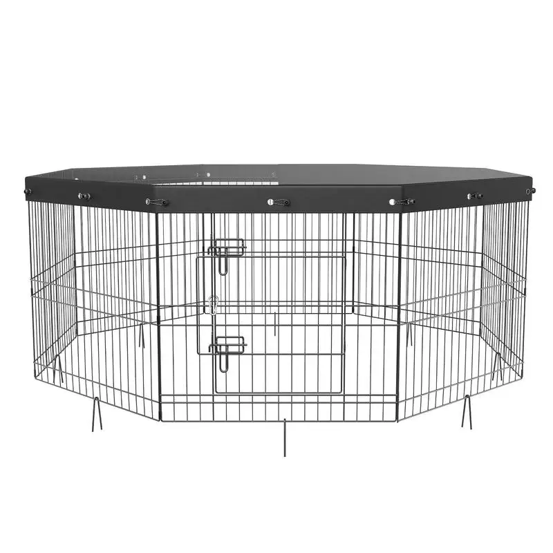 

Dog Playpen, 8 Panels Foldable Metal Dog Exercise Pen with Top Cover, 24" H Pet Fence Puppy Crate Kennel with Ground Stakes,