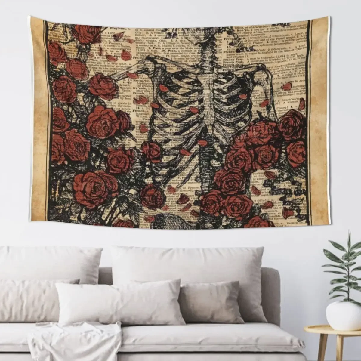 

Skeleton art, skeleton with roses book art,human anatomy Tapestry Room Design Wall Decoration Decor Home Tapestry