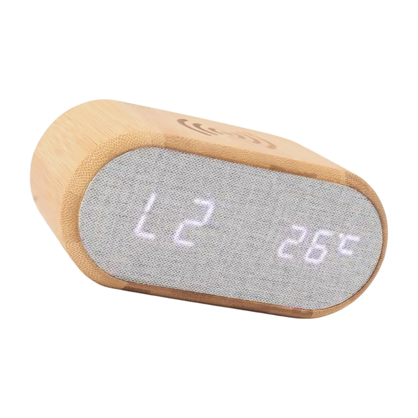 Wooden Bamboo Alarm Clock with Wireless Charging & Temperature Display, Sound Control Power Off – Perfect for bedroom