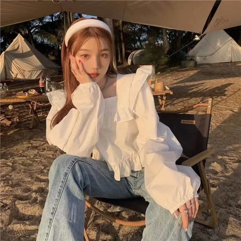 

Long Sleeve Shirts Womens Chiffon Gradient Relaxed Fit Round Neck Elegant Feminine Yellow Daily Spring Look Light