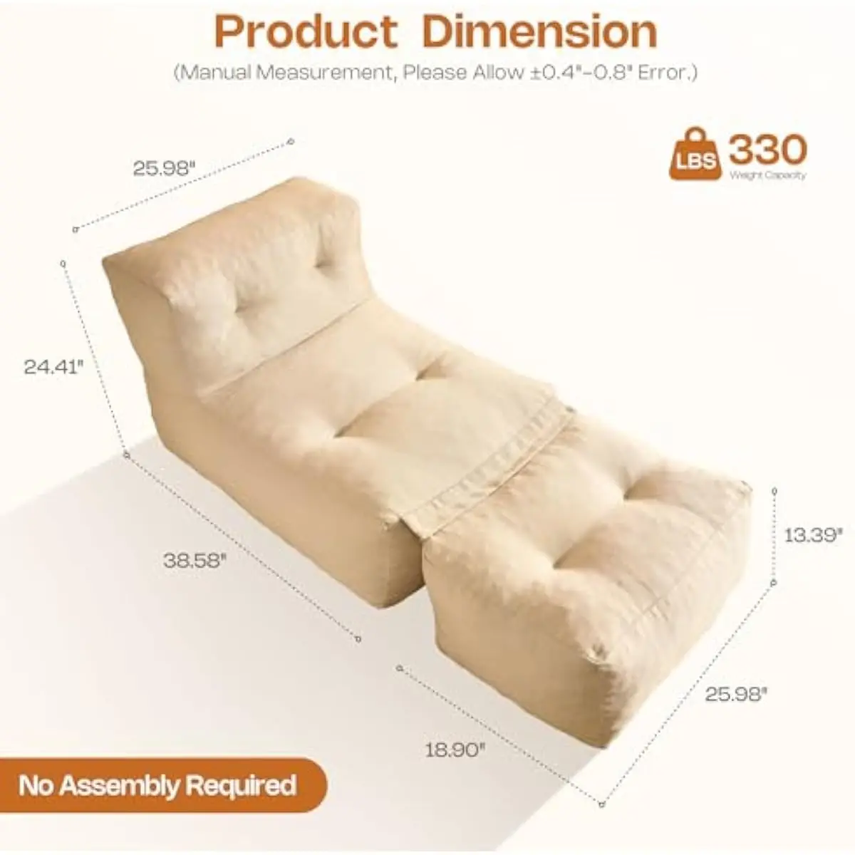 Outdoor Lounger with Detachable Footrest – Waterproof UV-Resistant Polyester Shell – High-Density Shredded Memory Foam Fill – Br