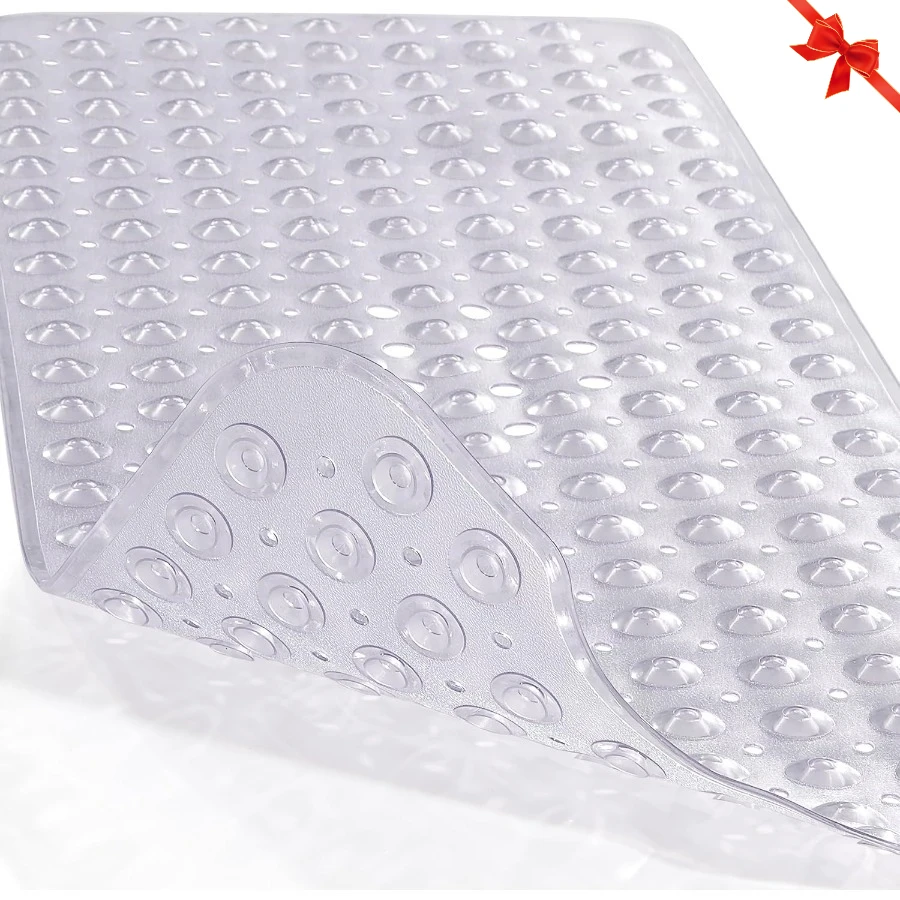 سجادة حمام بقبضة إضافية مقاس 40 × 16 بوصة مع أكواب شفط فائقة، وسادة أرضية دش سريعة الجفاف وغير قابلة للانزلاق للعائلة