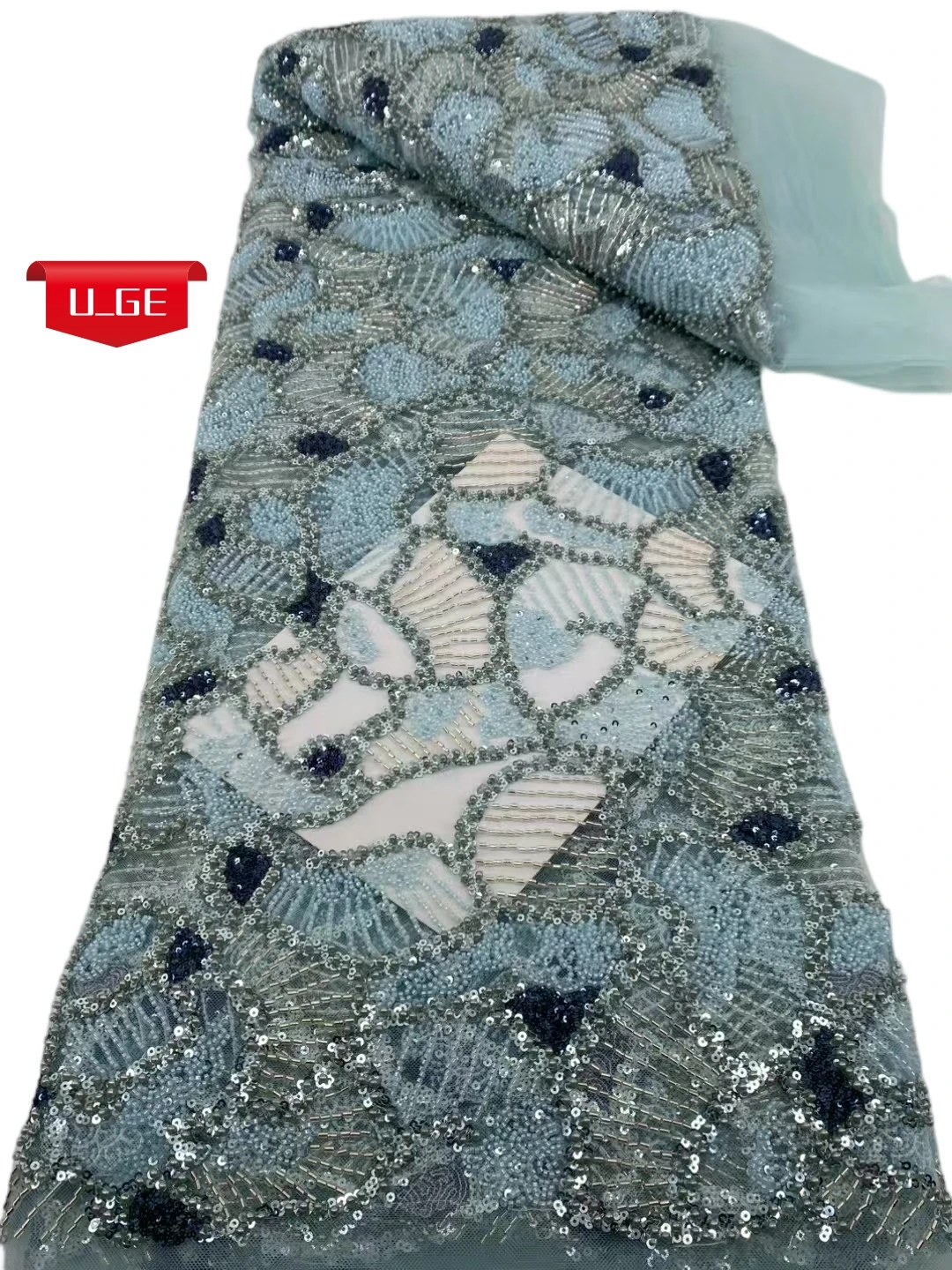 

2025Latest Austria Elegant Superior Quality Luxurious Soft mesh Lace With Lots Stones fabric For Wedding Evening Dress U_Ge5289
