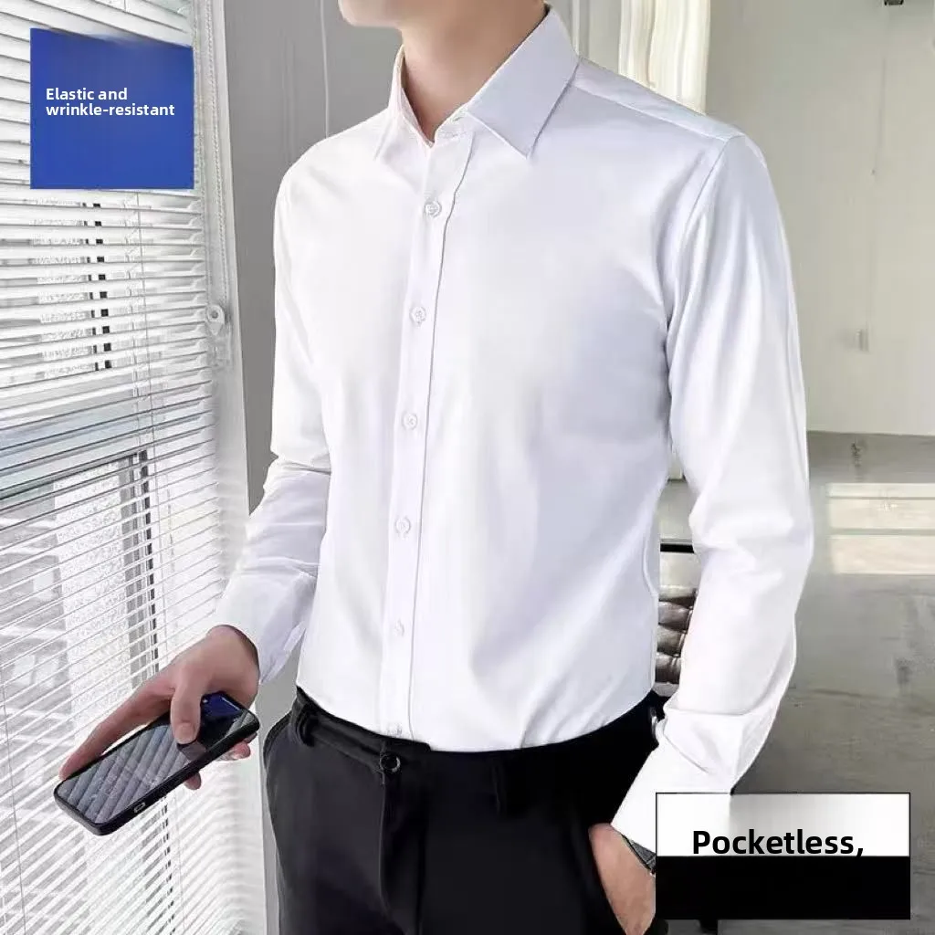 

Business Formal Men's Long Sleeve Shirt Thin Non-Iron Base Layer Summer New Style White Dress Shirt Polyester Fiber Youth Com...