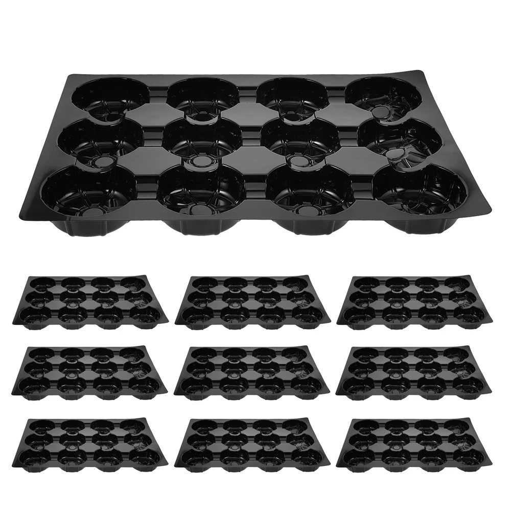 

10Pcs Fruit Display Tray 12 Holes Black Plastic Anti-Slip Holder Rack for Apples Peaches Supermarket Accessory