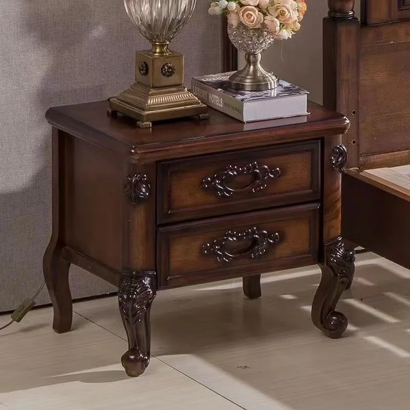 Factory wholesale retro solid wood European bedside table oak bedside several bedrooms storage lockers retro old