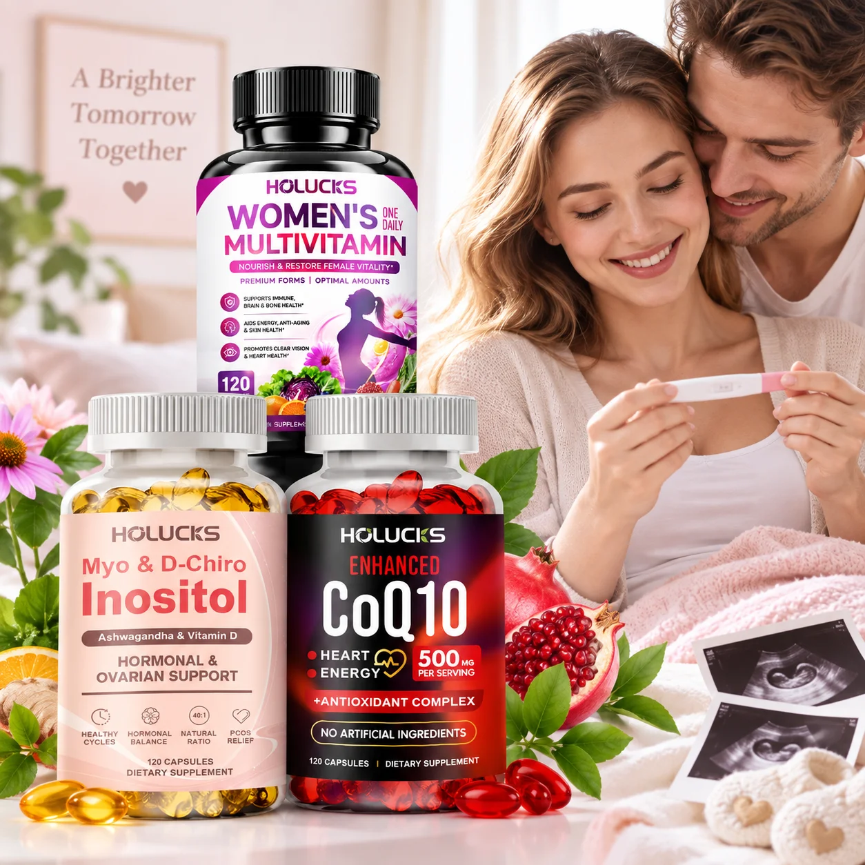 Inositol 40:1 Enhanced CoQ10 500mg Women Multivitamin Capsules, Support Balance Hormone, Ovarian Health, Heart Care Antioxidant