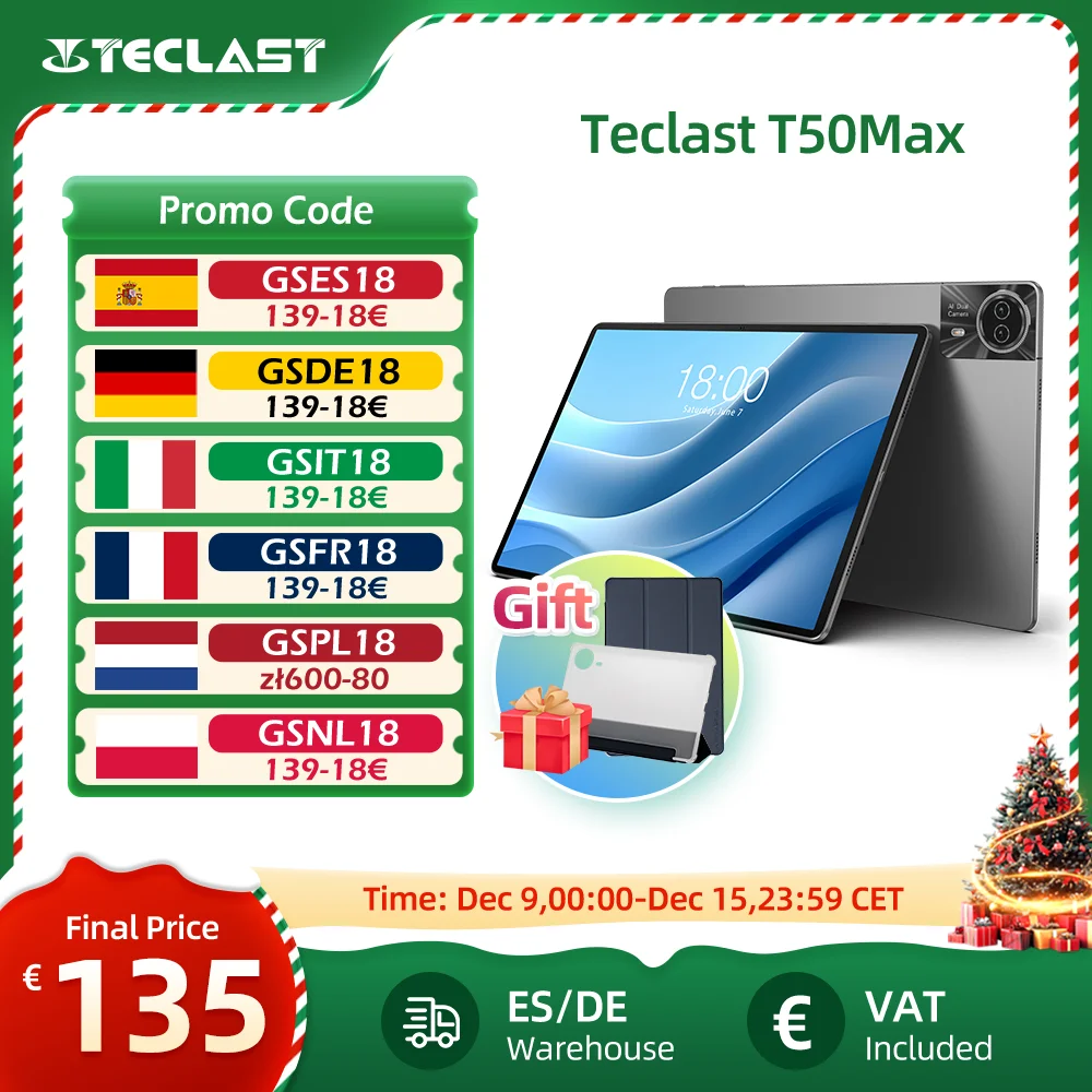 Teclast T50Max Android 14 Tablet 11 90Hz Refresh Rate Max 20GB RAM 256GB ROM Helio G99 CPU 8000mAh 18W Fast Charging 4G LTE GPS