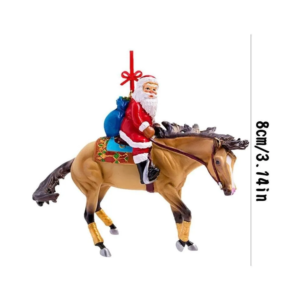 سانتا هورس عيد الميلاد قلادة معلقة 2D حقيبة مسطحة سحر سيارة الحصان قلادة السنة الجديدة هدية الاكريليك شجرة عيد الميلاد زخرفة