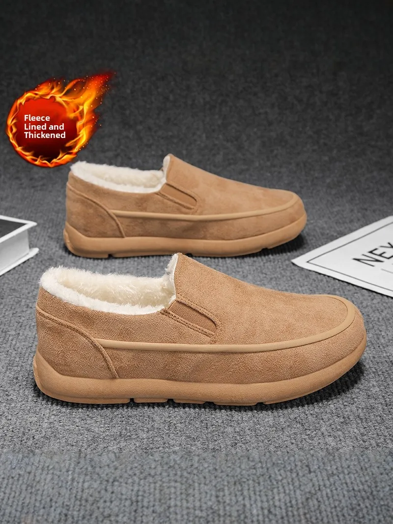 Men's Winter Thickened Fleece Lined Warm Snow Boots Outdoor Cold Resistant Large Size  Leather Fur Integrated  C...