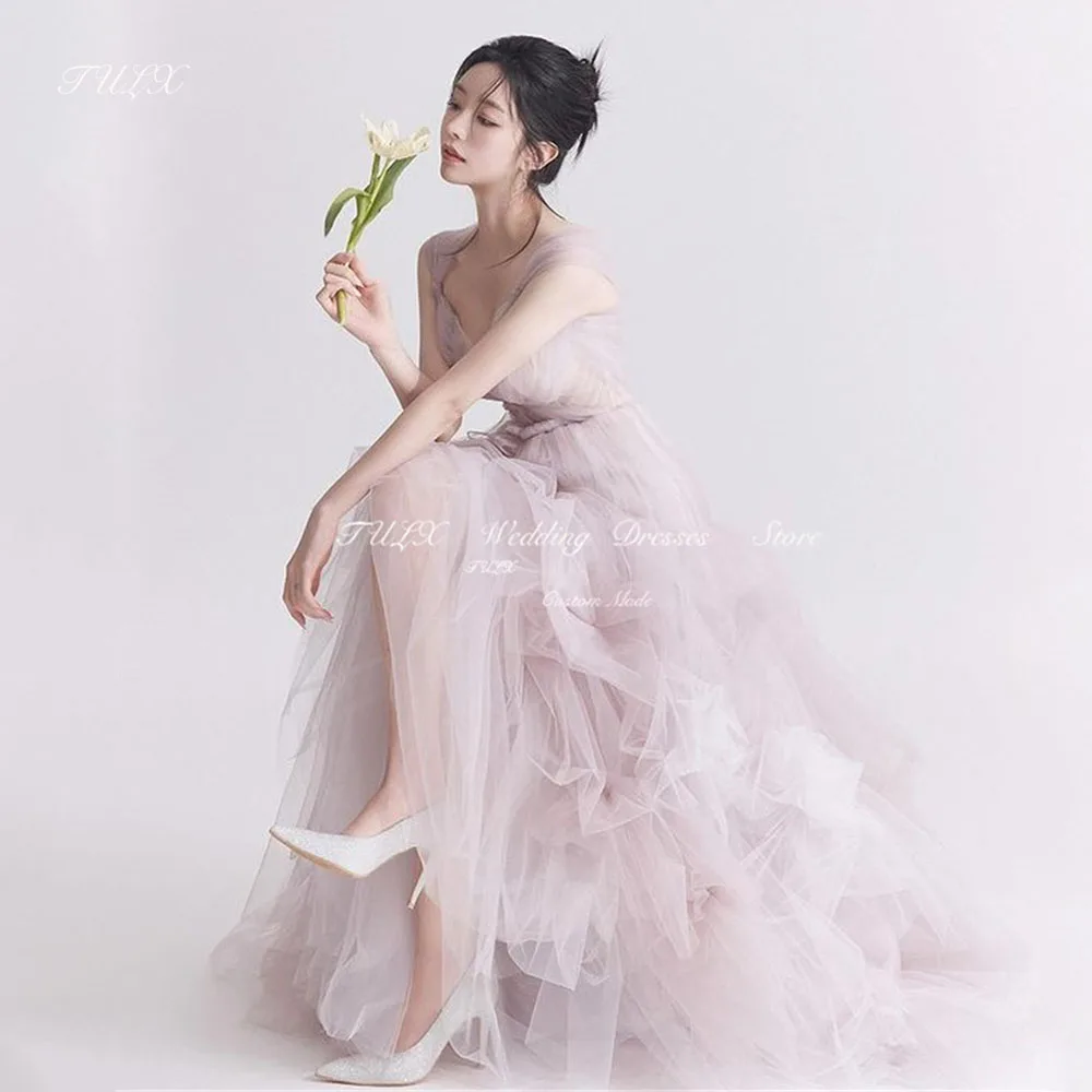 TULX V-Neck Fairy Evening Dress Korea A-line Wedding Photo Shoot Tulle Spaghetti Strap Long Bridal Formal Party Corset Custom