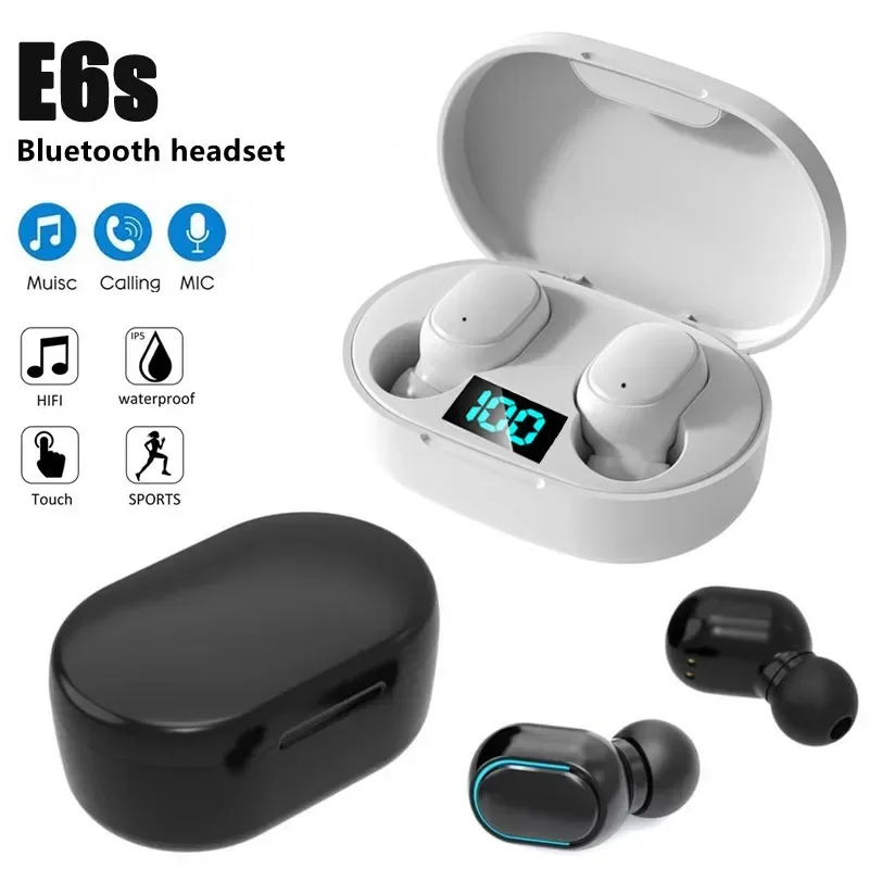 TWS E6S Bluetooth 5.0 Fones De Ouvido Sem Fio, Fones De Ouvido Hifi, Fones De Som Sem Perdas, Esportes Mini Fones De Ouvido Com Microfone