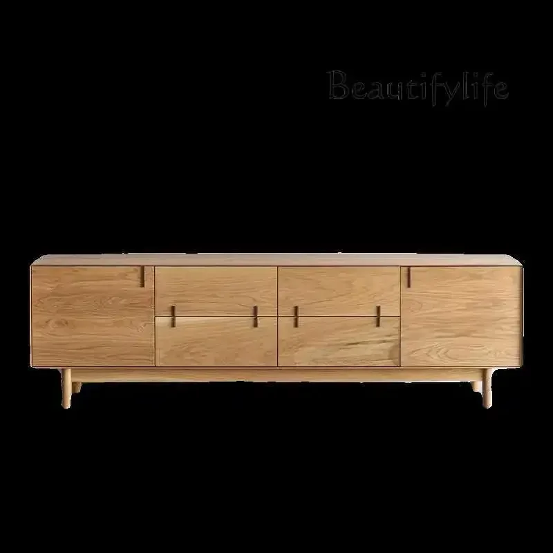 N Nordic solid wood TV cabinet, log color simple side cabinet, oak small apartment locker, audio-visual cabinet