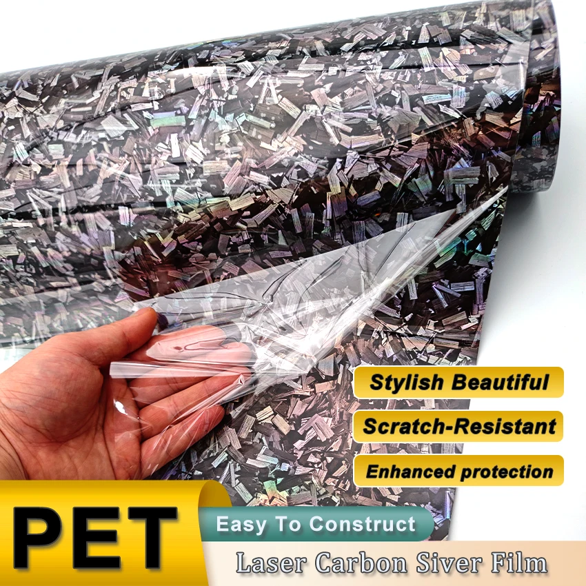 

PET forged rainbow carbon fiber silver car interior rearview mirror film color changing sticker high temperature resistant film