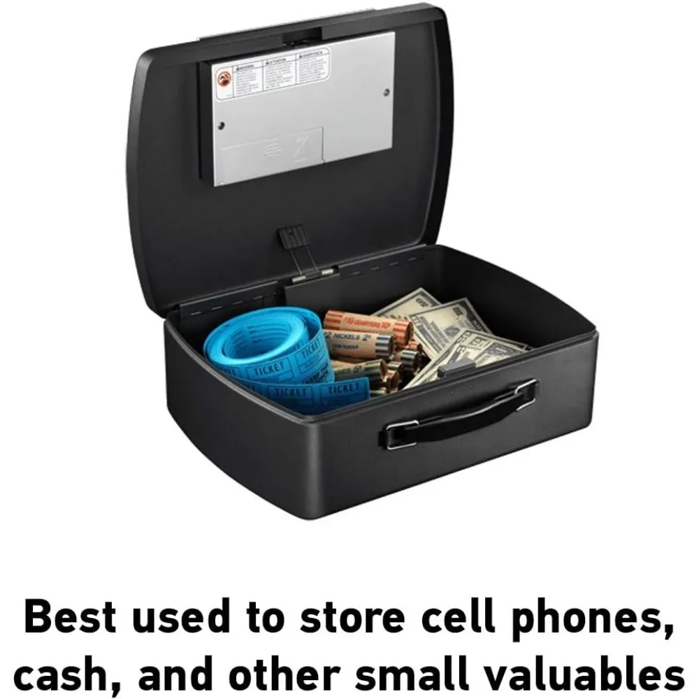 Cassetta di sicurezza nera portatile con serratura a tastiera digitale, piccola cassaforte da viaggio in acciaio con maniglia per il trasporto di denaro, 0,21 piedi cubi