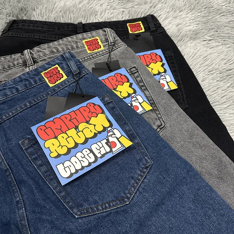 

Американские ретро-джинсы с вышивкой для скейтбординга, уличный стиль, средняя посадка, свободный крой, прямые штанины, повседневные летние джинсы