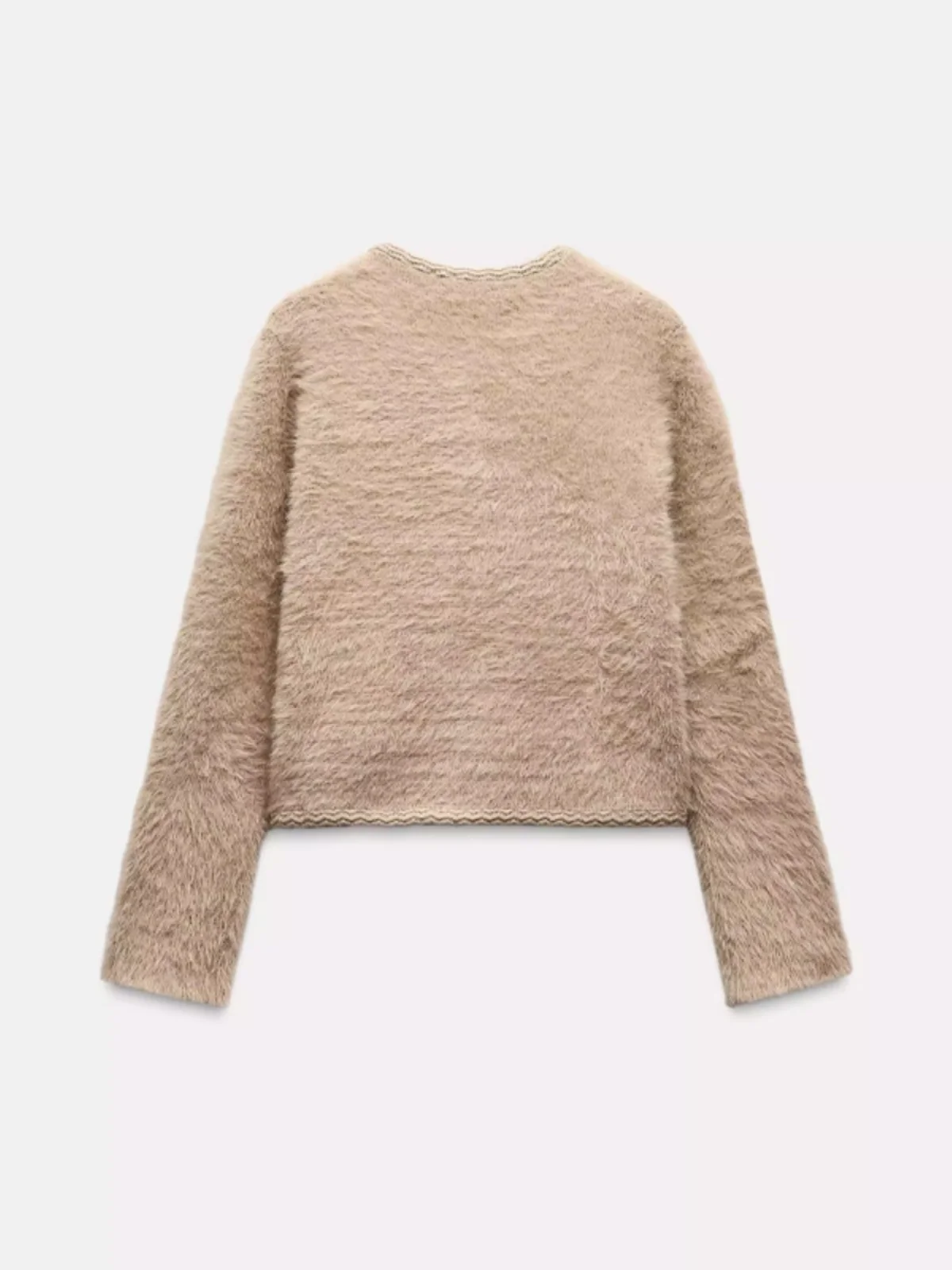 Casaco de Tricô com Efeito de Pele Artificial Longo com Gola Redonda Nova Chegada Moda Feminina Corte Reto