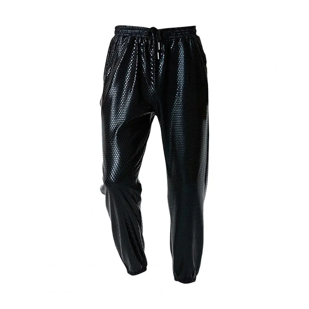 

Men Athleisure Pants Retro 70s Disco Men's Pants Elastic Waist Rhombus Bronzing Metallic Ankle Length Club Party Trousers