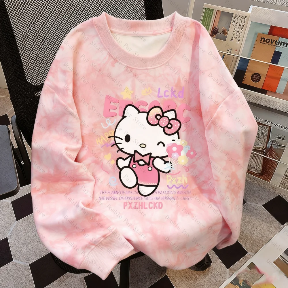 سترة هالو كيتي اللطيفة والمتعددة الاستخدامات برقبة دائرية للرجال والنساء، سترة فضفاضة وتنحيف لخريف وشتاء، سترة برقبة دائرية #4