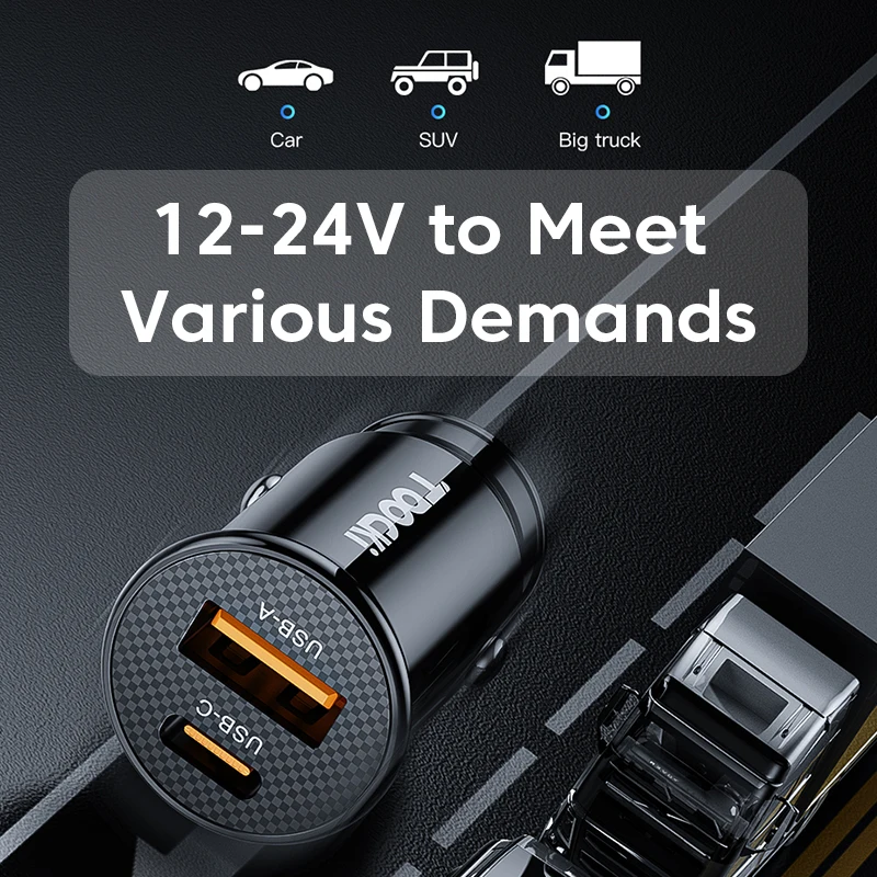 Toocki Car Charger USB C Fast Charger 45W 24V 5A Quick Charge for iPhone 12 13 14 Pro Xiaomi Samsung QC4.0 Truck PD Car Charger image 3