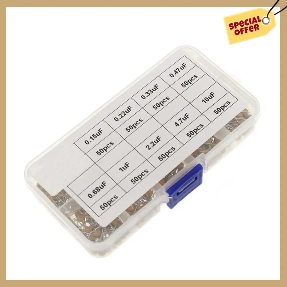 Rendimiento estable-500Pcs/Box 10Values X50pcs (0,1Uf - 10Uf) Kit surtido de condensadores monolíticos con caja de almacenamiento