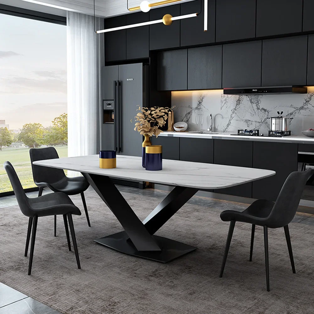 Rock slab dining table and chair combination dining table Small apartment household rectangular western dining table