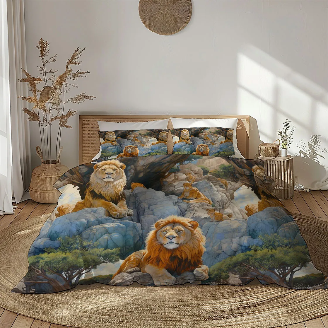 African Lions Duvet Cover Set King Queen Double Full Twin Single Size Bed Linen Set