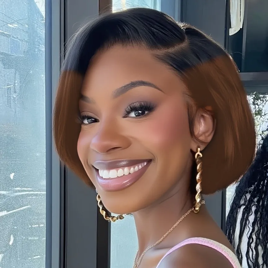 

daily party use wig pixie wig short straight wig brown burgundy color 13x4 frontal lace pixie cut human hair wig for women