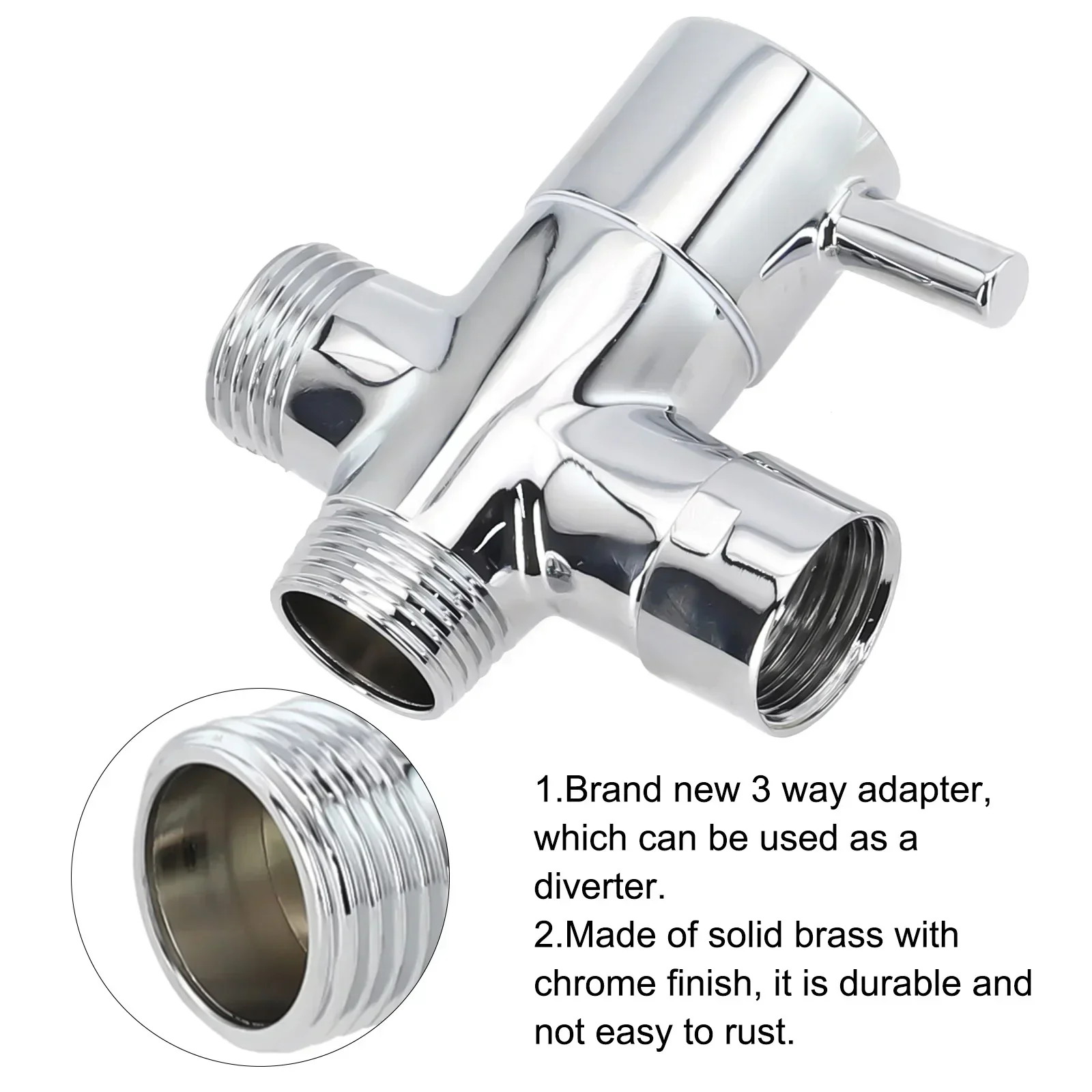 Household Products Diverter Valve Hand-held Sprinkler 3 Way Brass Chrome Converter For Shower Head G1/2in T-adapter