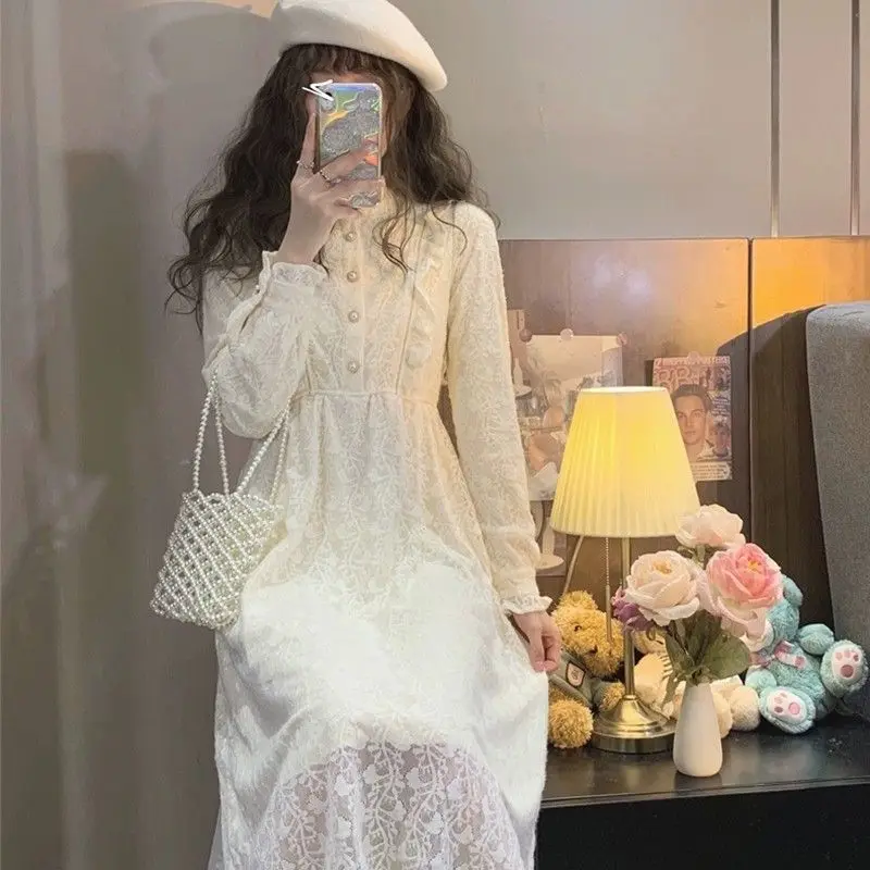 Princess Dress with Gentle French Style Long Skirt Women's Design Sense Lace Chic Dress