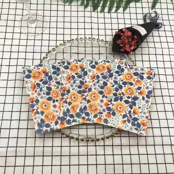 Colorful Printed Napkins Orange Flower 2 Layers Facial Tissue Paper Wedding Wine Glass Decoration Table Setting Paper 20pcs 33cm