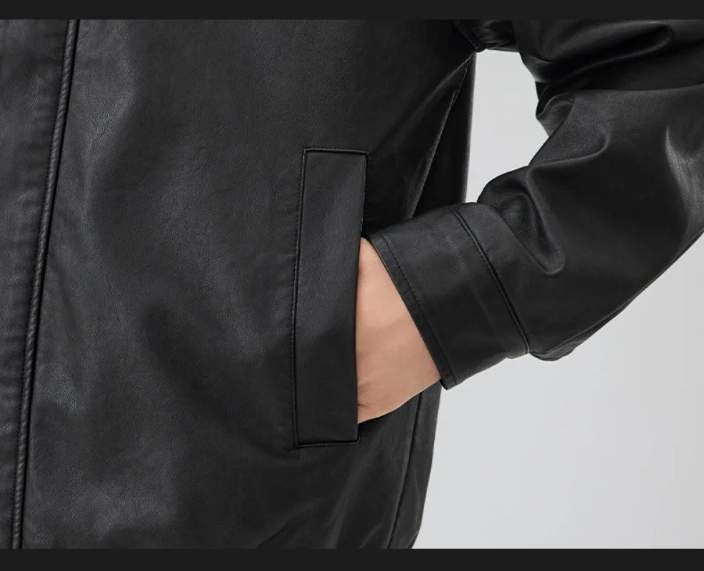 Men's Jackets,Autumn New Stand-up Collar Retro Locomotive Leather Jacket Trendy Jacket Men's New Casual Coat Leather Jacket Coat