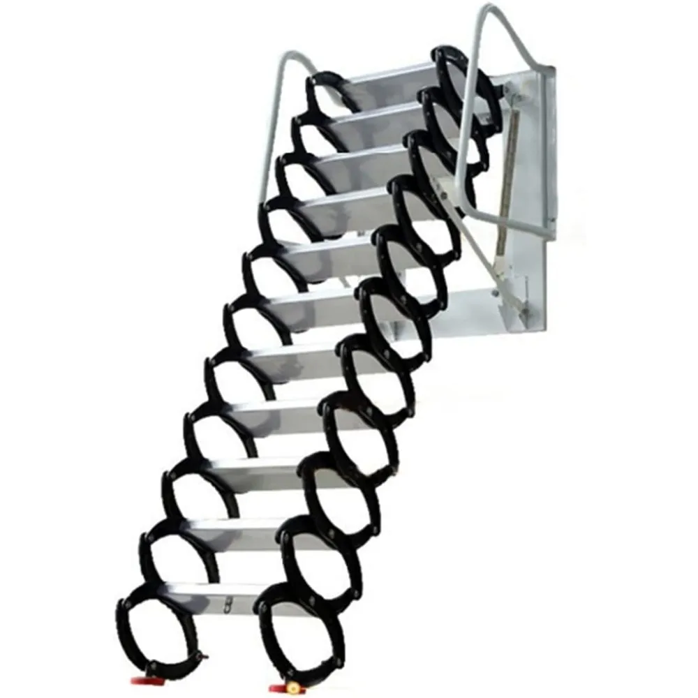 

12 Step Wall Mounted Ceiling Ladder with Armrests - Pull Down Attic Stair, Retractable Ladder System
