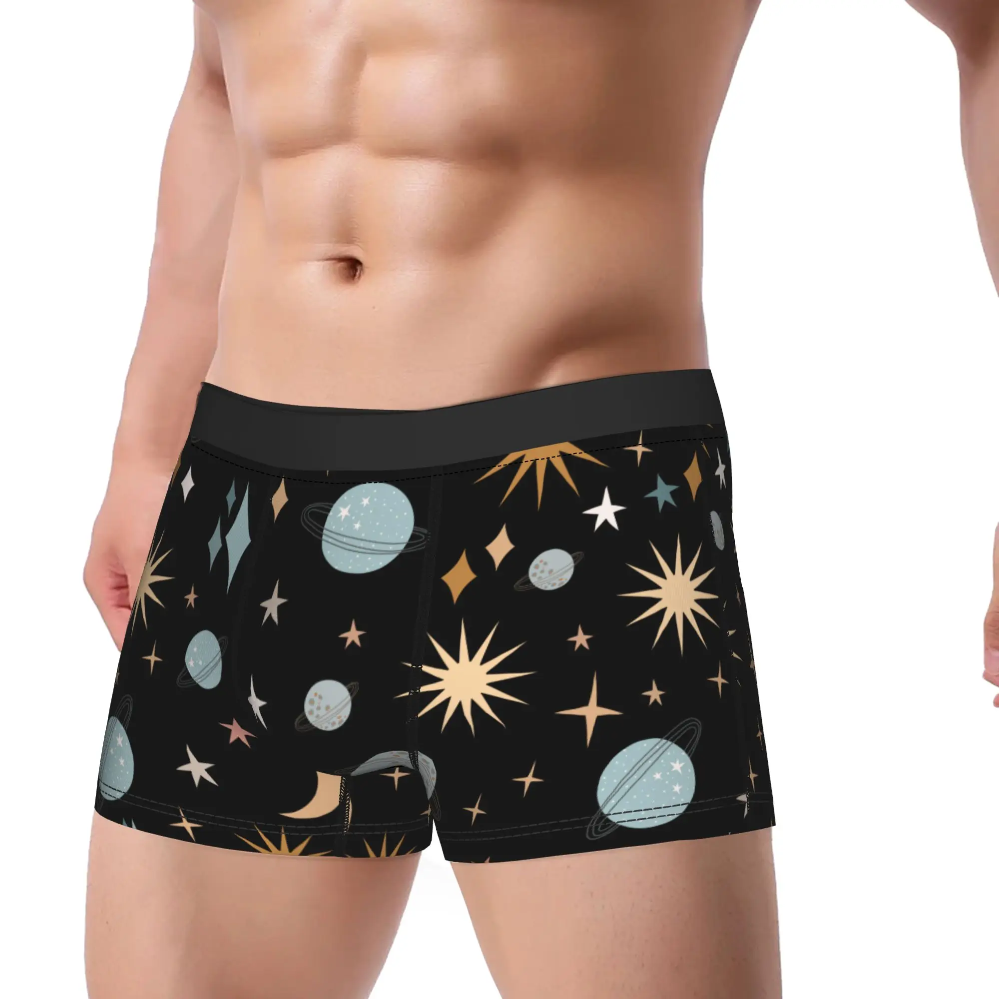 Men Galaxy Space Planets Pattern Long Underwear  Fashion Boxer Briefs Shorts Panties Male Polyester Underpants Plus Size