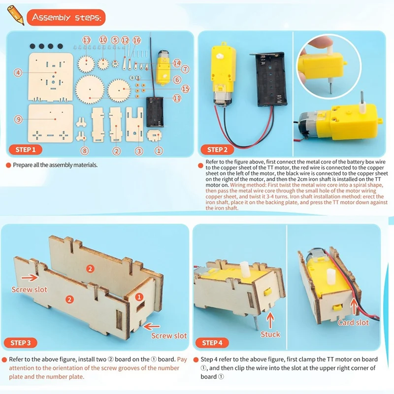 DIY drewniane elektryczne koło zębate eksperyment naukowy technologia zestaw puzzli nauka materiału edukacyjnego, jak pokazano dla dzieci