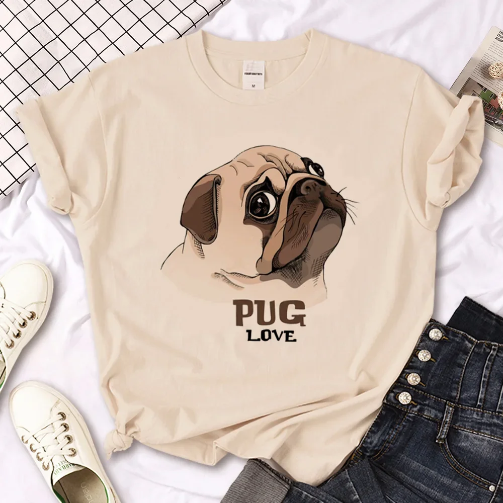 T-shirt z mopsem kobiety koszulka z motywem Anime kobiece japońskie ubrania t-shirty 2024 letnie damskie podstawowe Streetwear