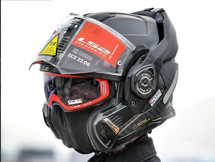 New LS2 FF901 Carbon Fiber Flip-Up Motorbike Helmet with Dual Lens All-Season ECE Approved & 3C Certified