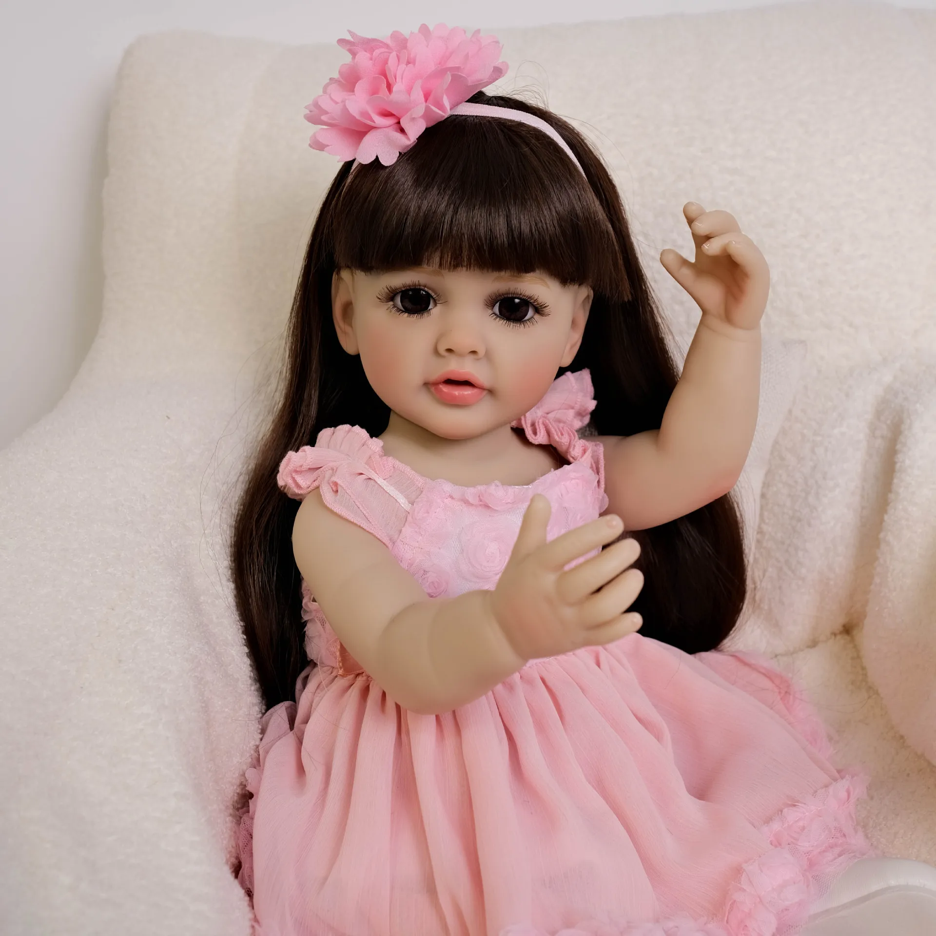 Cute 55 cm Long Hair Pink Girl Silicone Reborn Doll Child Kid Dress Up Game Toy Simulation Doll Children Birthday Christmas Gift