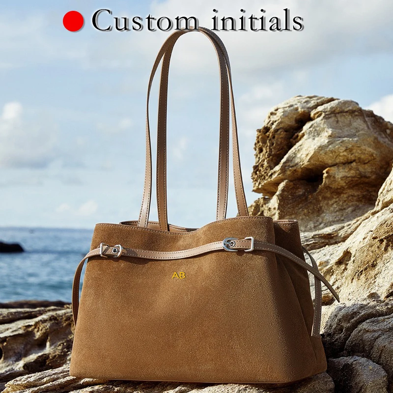 Custom Initials Cattle Split Leather Tote Bags For Women Luxury Designer Handbag Purse 2025 New In Belt Buckle Underarm Shoulder