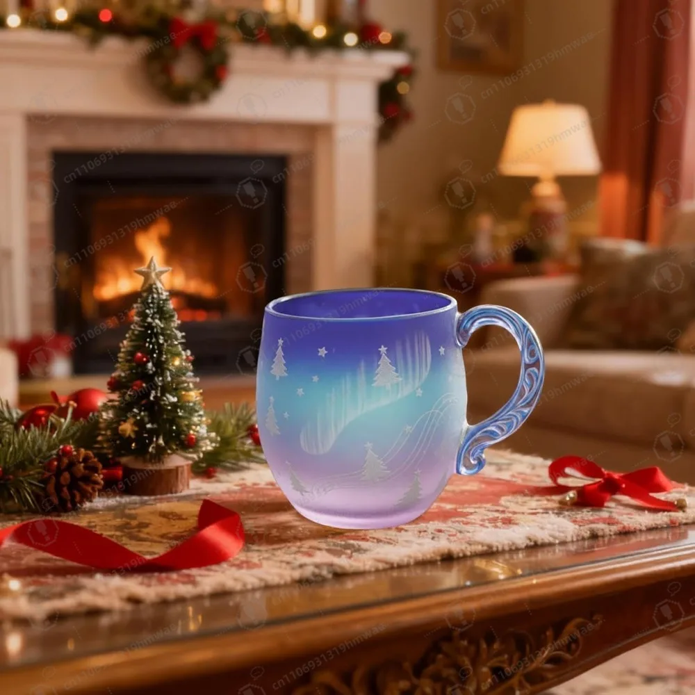 

13 oz Christmas Themed Glass Coffee Mug with Handle, Xmas Mug For Home, Cafe, Party, Holiday, Gifts for Family Friends (Purple)