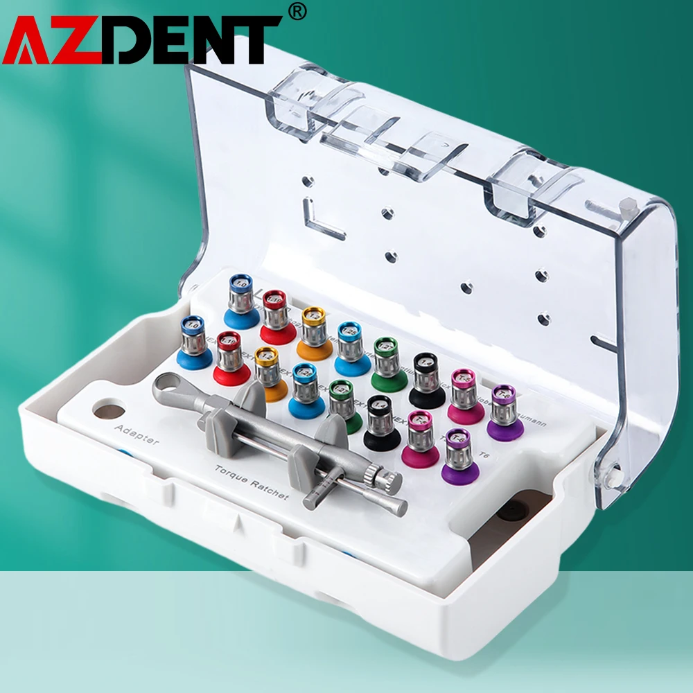 Azdent Dental Implant Torque Screw Driver Wrench 10-70N.cm 16 Pcs Drivers Dentistry Universal Tools Kit Box