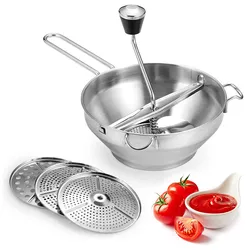 Vegetable Mill Stainless Steel Food Rotary Mill Strainer Potato Strawberry Jam Grinder Garlic Press Masher with 3 Milling Disc
