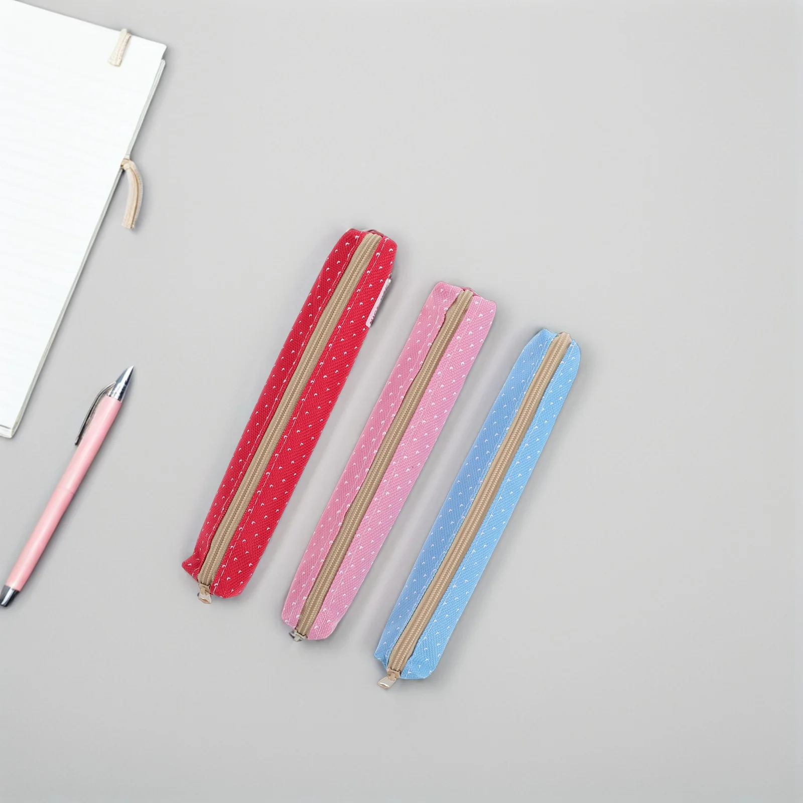 3 قطعة مقلمة ملونة للحلوى من القماش بسحاب منظم محمول للمدرسة والمكتب مخزن للمكياج مقلمة صغيرة