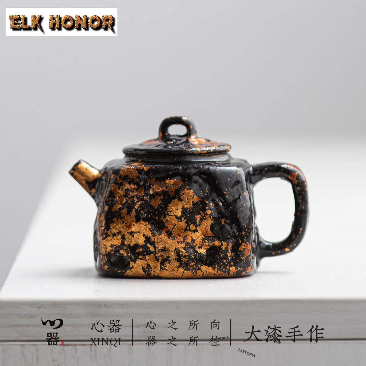 

100ml Handmade Lacquerware Gold Foil Pottery Teapot Tea Infuser Square Pot Tea Soaking Kettle With Strainer Tea Ceremony Craft