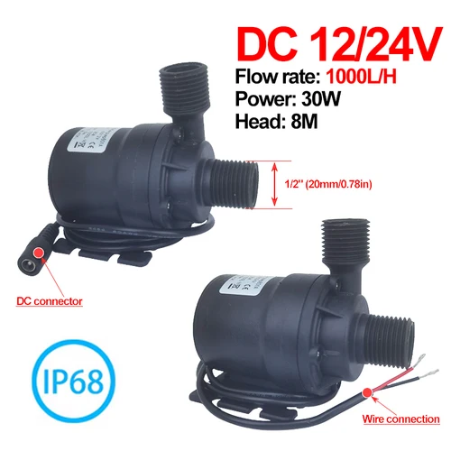 Imagen 1 del producto Bomba sumergible impermeable con Motor sin escobillas DC12V/DC24V 1000L/H para fuente, calentador de agua, bomba de refuerzo para ducha