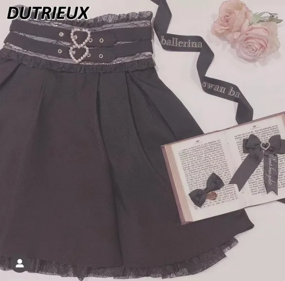 Imagem -06 - Lace Lolita Mine Oversize Suspender Saia Cintura Alta Uma Linha Curto Preto Doce Fofos Senhoras Kawaii Verão 2023