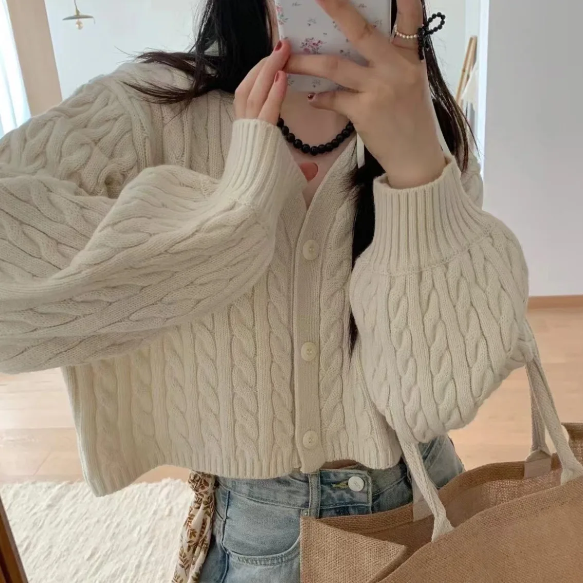 

Вязаный свитер в стиле ретро, женское пальто, свободный фонарь Све V-Ne, зимняя верхняя одежда с твист-плетением, топ в Корейском стиле