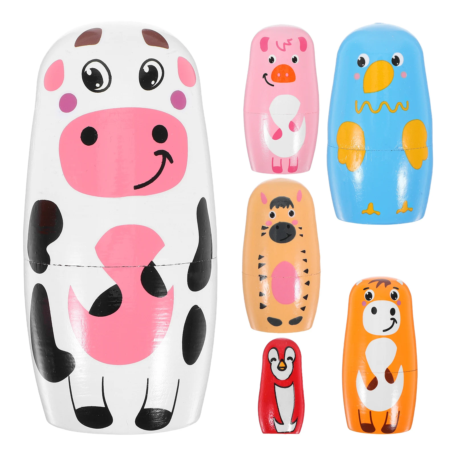 

1 set Cow Nesting Handmade Toy Safe Wood Russian Style Stacking Kids Educational Tool Wooden Birthday Gifts Table